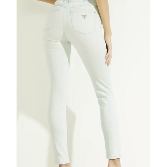 Women's Guess 1981 Skinny High Rise Vintage Aqua Striped Jeans Size 26*29, NWT - Picture 2 of 9